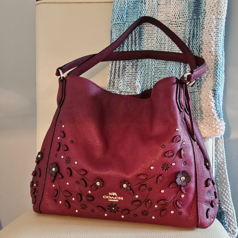 Authentic Coach Willow Floral Edie Shoulder Bag 31 In Pebble Leather